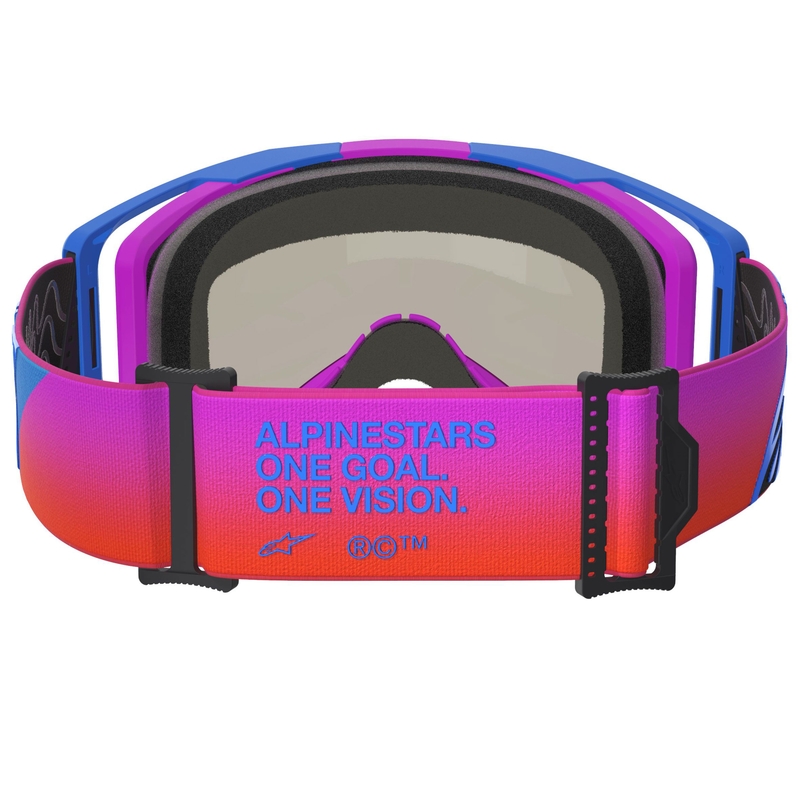 Occhiali da motocross Alpinestars Vision 8 Corp blu-viola-arancione con lente rossa a specchio