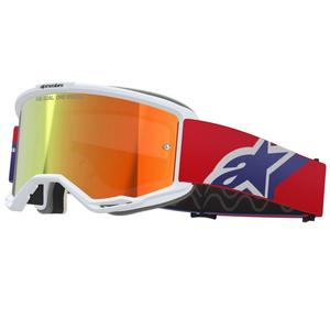 Occhiali da motocross Alpinestars Vision 5 Corp bianco-blu-rosso con lente rossa a specchio
