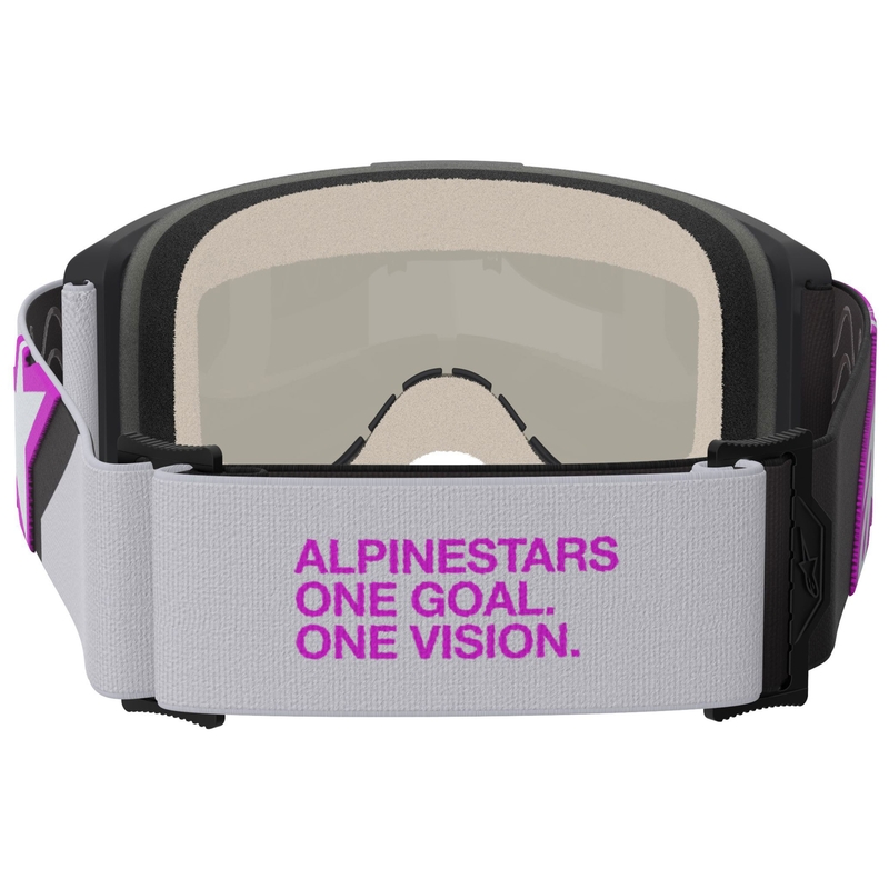 Occhiali da motocross Alpinestars Vision 5 Corp neri-grigi-viola-bianchi con lente a specchio argento