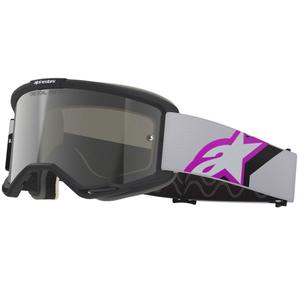 Occhiali da motocross Alpinestars Vision 5 Corp neri-grigi-viola-bianchi con lente a specchio argento
