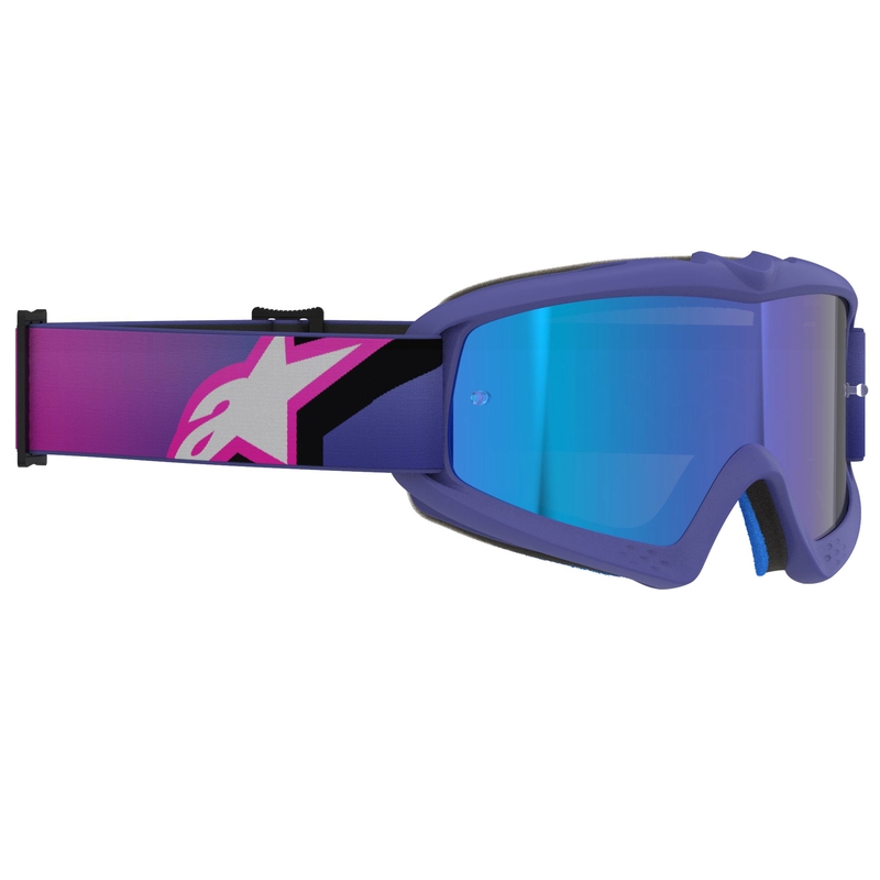Occhiali da motocross per bambini Alpinestars Vision Youth Corp viola-rosa fluo con lente blu a specchio