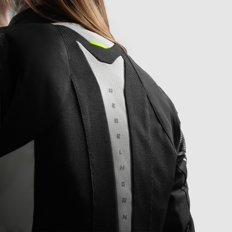 Giacca da moto da donna Rebelhorn Hiflow V nero-grigio-giallo fluo