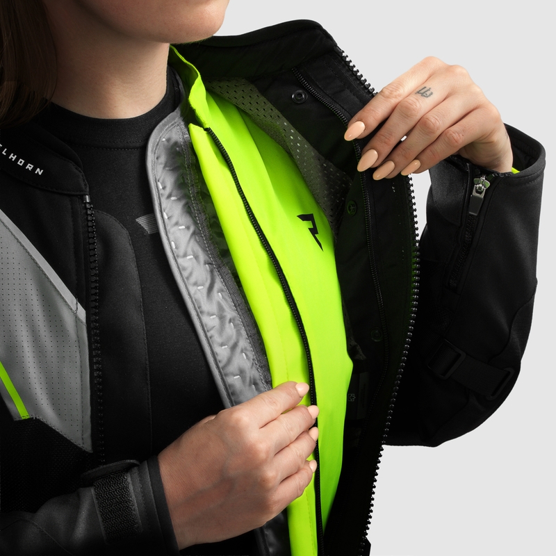 Giacca da moto da donna Rebelhorn Hiflow V nero-grigio-giallo fluo