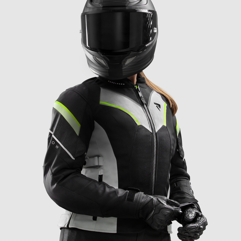 Giacca da moto da donna Rebelhorn Hiflow V nero-grigio-giallo fluo