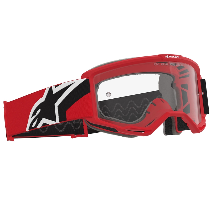 Occhiali da motocross Alpinestars Vision OTG rosso-nero-bianco con lente trasparente