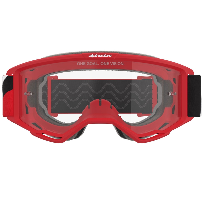 Occhiali da motocross Alpinestars Vision OTG rosso-nero-bianco con lente trasparente