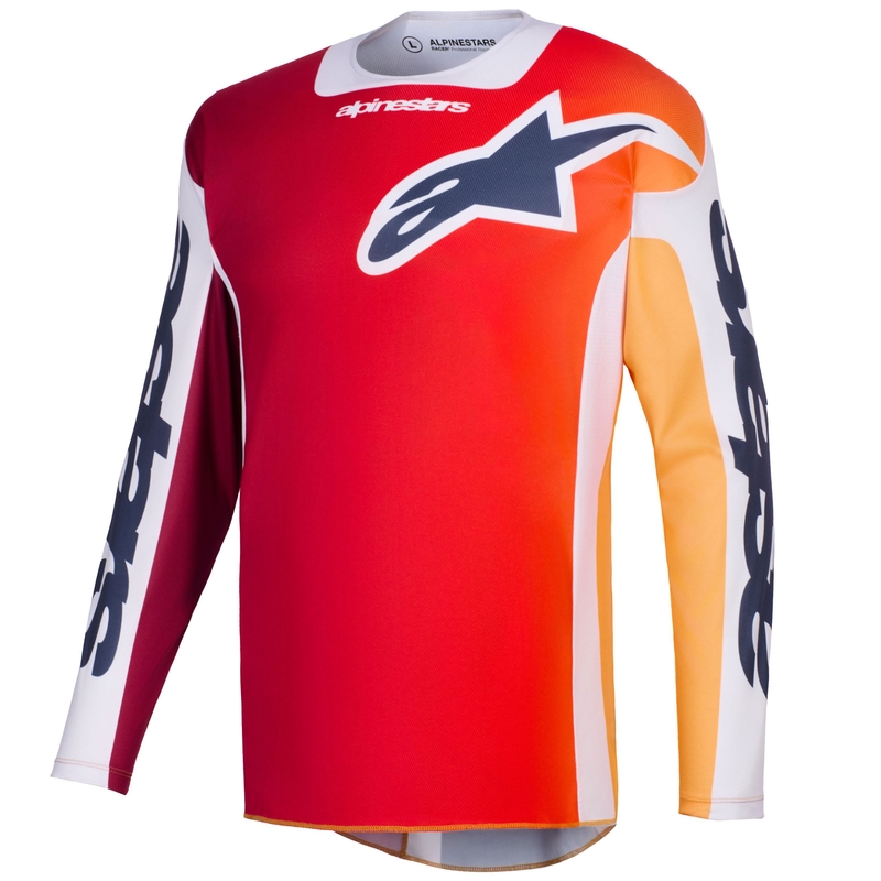 Maglia da motocross Alpinestars Racer Portl rosso-arancione-grigio chiaro