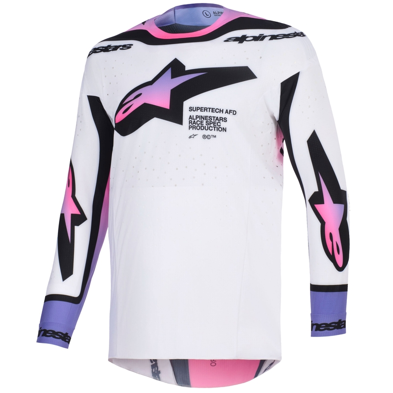 Maglia da motocross Alpinestars Supertech Pro AFD Vista bianco-viola-nero