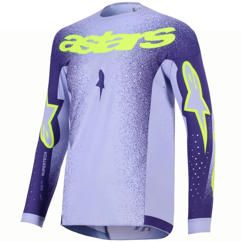 Maglia da motocross Alpinestars Supertech Scenz viola-giallo fluo