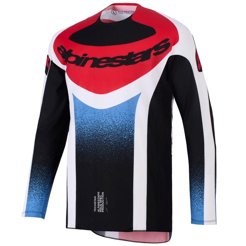 Maglia da motocross Alpinestars Techstar Knif nera-bianca-blu-rossa