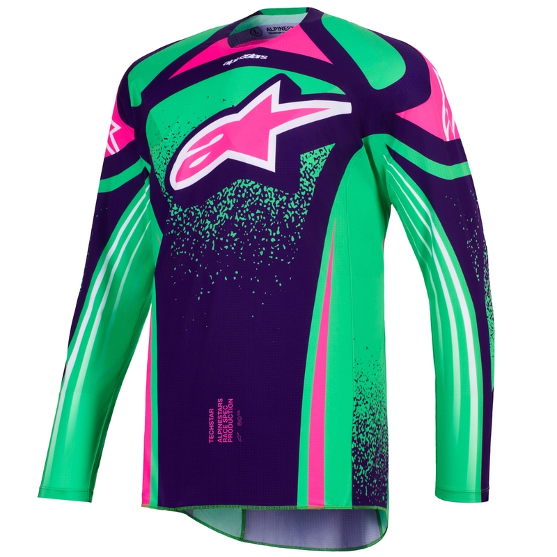 Maglia da motocross Alpinestars Techstar Nomur viola scuro-verde-rosa fluo