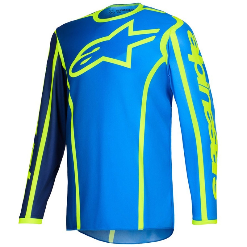 Maglia da motocross Alpinestars Fluid Apex blu-giallo fluo