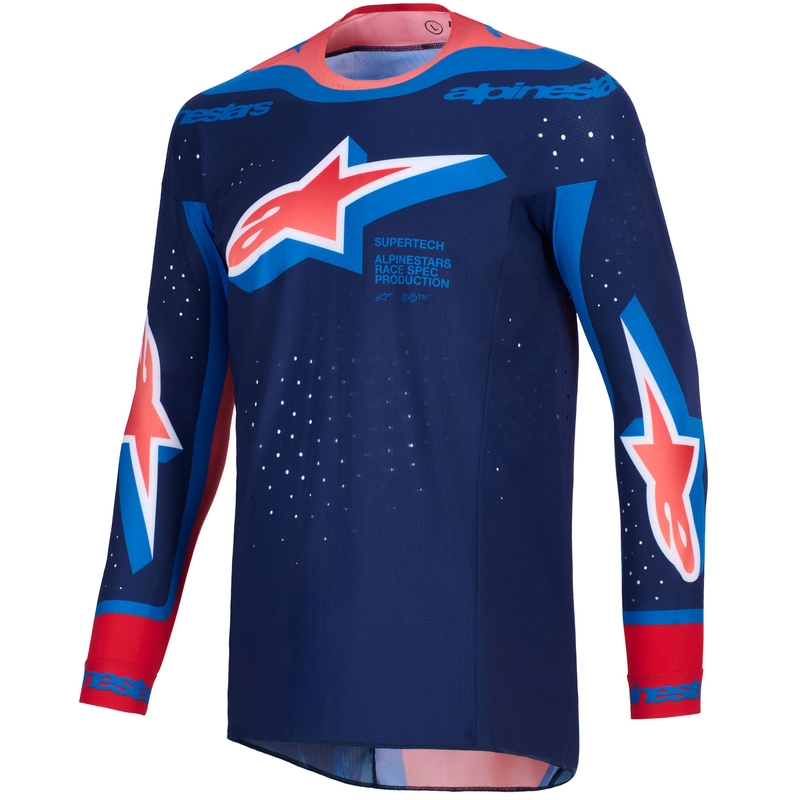 Maglia da motocross Alpinestars Supertech Vista blu scuro-corallo-cobalto