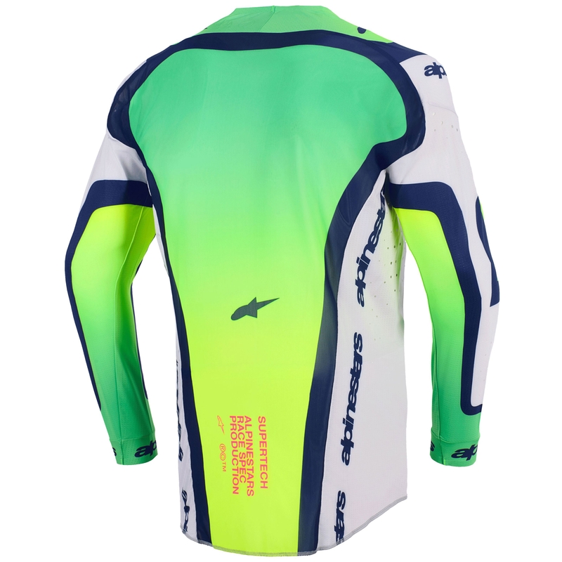 Maglia da motocross Alpinestars Supertech Vista grigio chiaro-giallo fluo-verde-blu-rosa