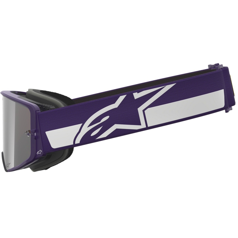 Occhiali da motocross Alpinestars Supertech Vision Hunta96 XXV viola-bianco con plexiglass specchiato argento