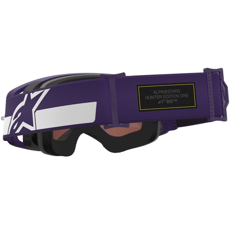 Occhiali da motocross Alpinestars Supertech Vision Hunta96 XXV viola-bianco con plexiglass specchiato argento