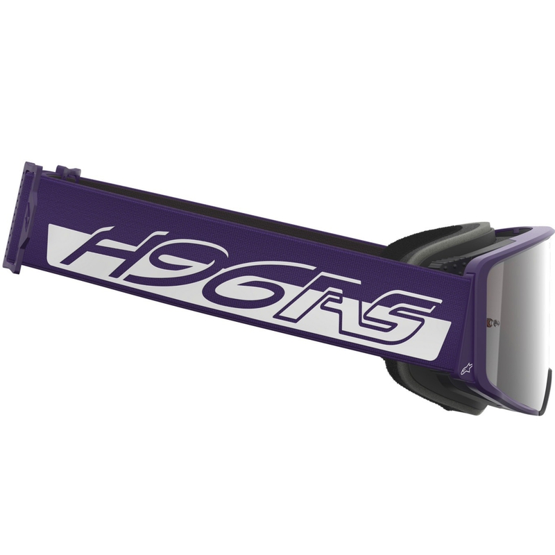 Occhiali da motocross Alpinestars Supertech Vision Hunta96 XXV viola-bianco con plexiglass specchiato argento