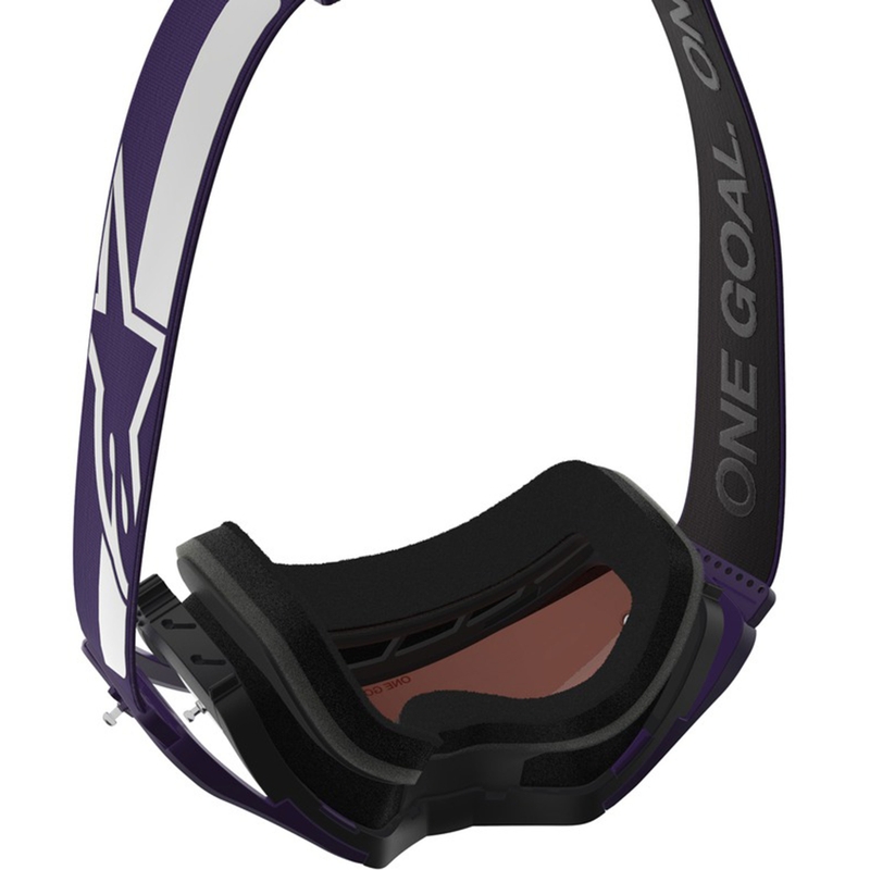 Occhiali da motocross Alpinestars Supertech Vision Hunta96 XXV viola-bianco con plexiglass specchiato argento