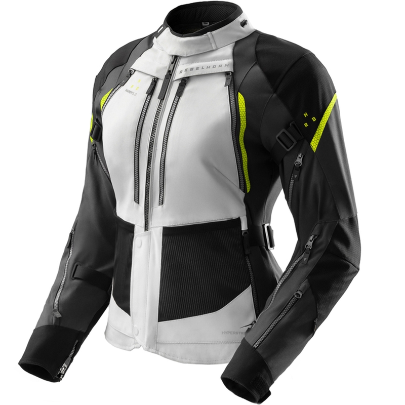 Giacca da moto da donna Rebelhorn Hardy 3.0 nero-grigio-giallo fluo