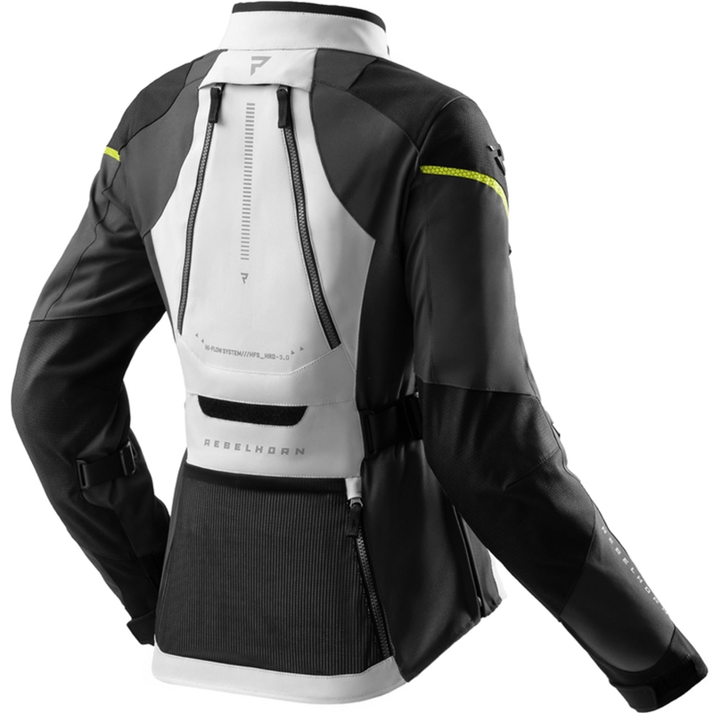Giacca da moto da donna Rebelhorn Hardy 3.0 nero-grigio-giallo fluo