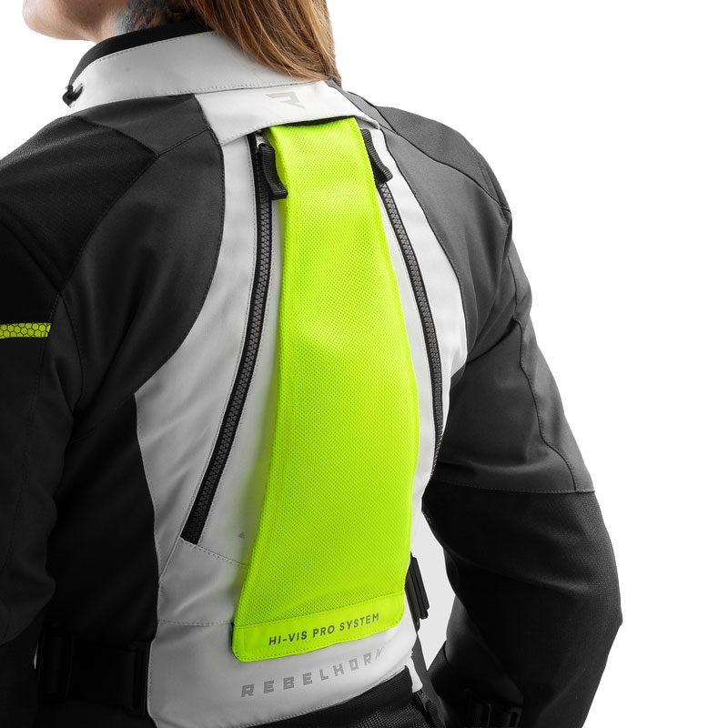 Giacca da moto da donna Rebelhorn Hardy 3.0 nero-grigio-giallo fluo