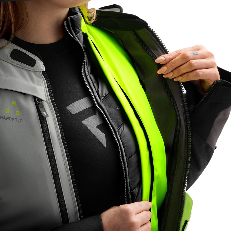 Giacca da moto da donna Rebelhorn Hardy 3.0 nero-grigio-giallo fluo