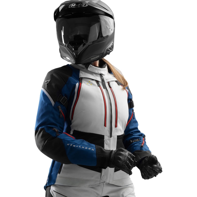 Giacca moto da donna Rebelhorn Hardy 3.0 blu-grigio-rosso