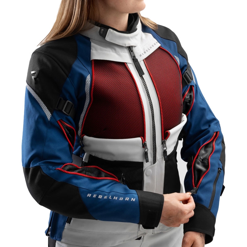 Giacca moto da donna Rebelhorn Hardy 3.0 blu-grigio-rosso