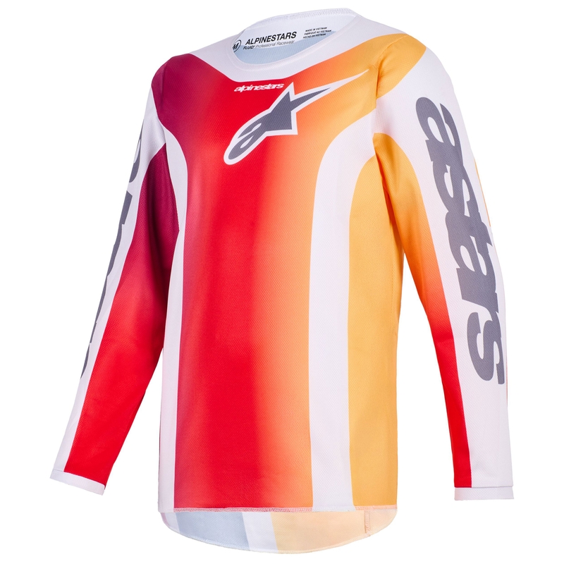 Maglia da motocross per bambini Alpinestars Fluid Portl rosso-arancione-grigio chiaro