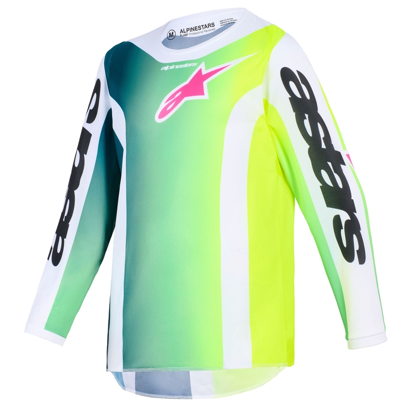 Maglia da motocross per bambini Alpinestars Fluid Portl verde-bianco-nero