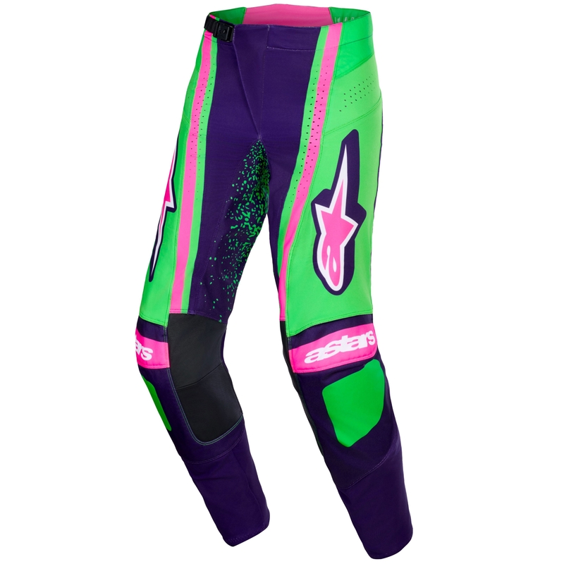 Pantaloni da motocross Alpinestars Techstar Nomur viola scuro-verde-rosa fluo