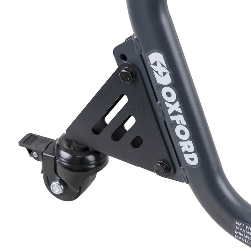 Cavalletto posteriore per motocicletta Oxford Zero-G Rocker con ruota aggiuntiva, nero