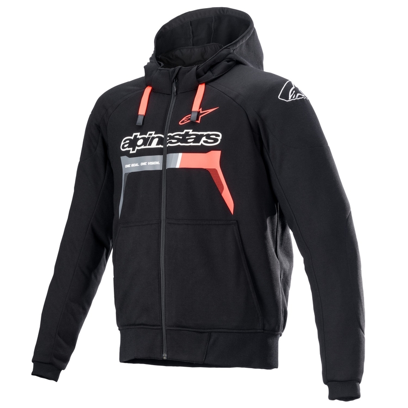 Felpa con cappuccio Alpinestars Chrome Ignition nera-rossa fluo-grigia-bianca