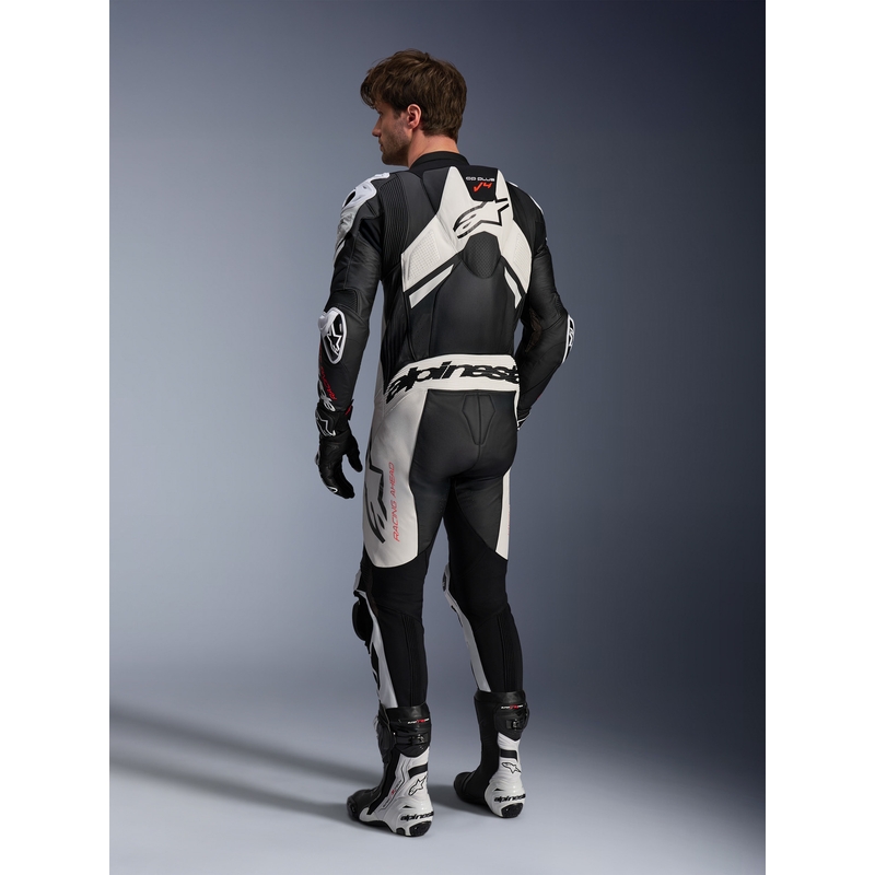 Tuta in pelle monopezzo Alpinestars GP Plus V4 Sprint, compatibile con Tech-air, nera, bianca e rossa fluo