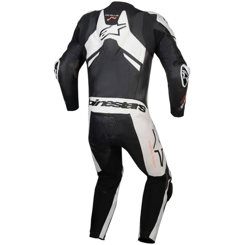 Tuta in pelle monopezzo Alpinestars GP Plus V4 Sprint, compatibile con Tech-air, nera, bianca e rossa fluo