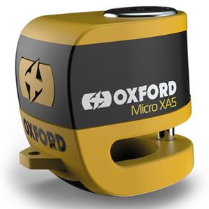 Lucchetto per freno a disco Oxford Micro XA5 con allarme integrato giallo-nero