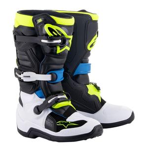 Stivali da moto per bambini Alpinestars Tech 7 S nero-bianco-giallo fluo-blu