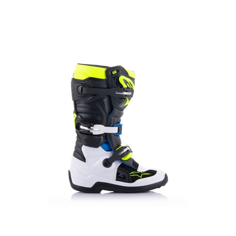 Stivali da moto per bambini Alpinestars Tech 7 S nero-bianco-giallo fluo-blu