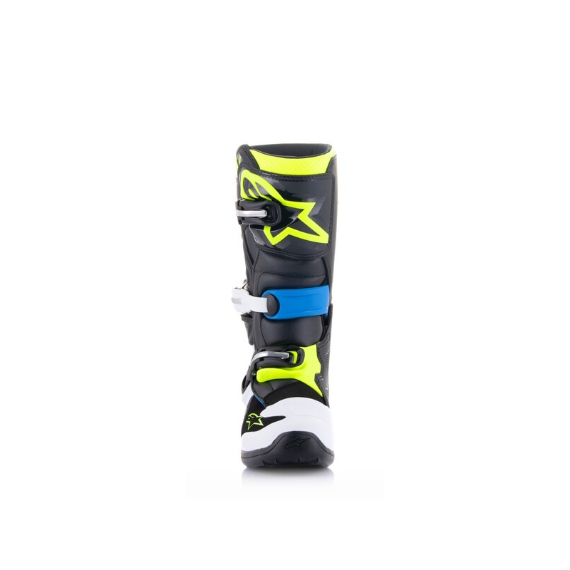 Stivali da moto per bambini Alpinestars Tech 7 S nero-bianco-giallo fluo-blu