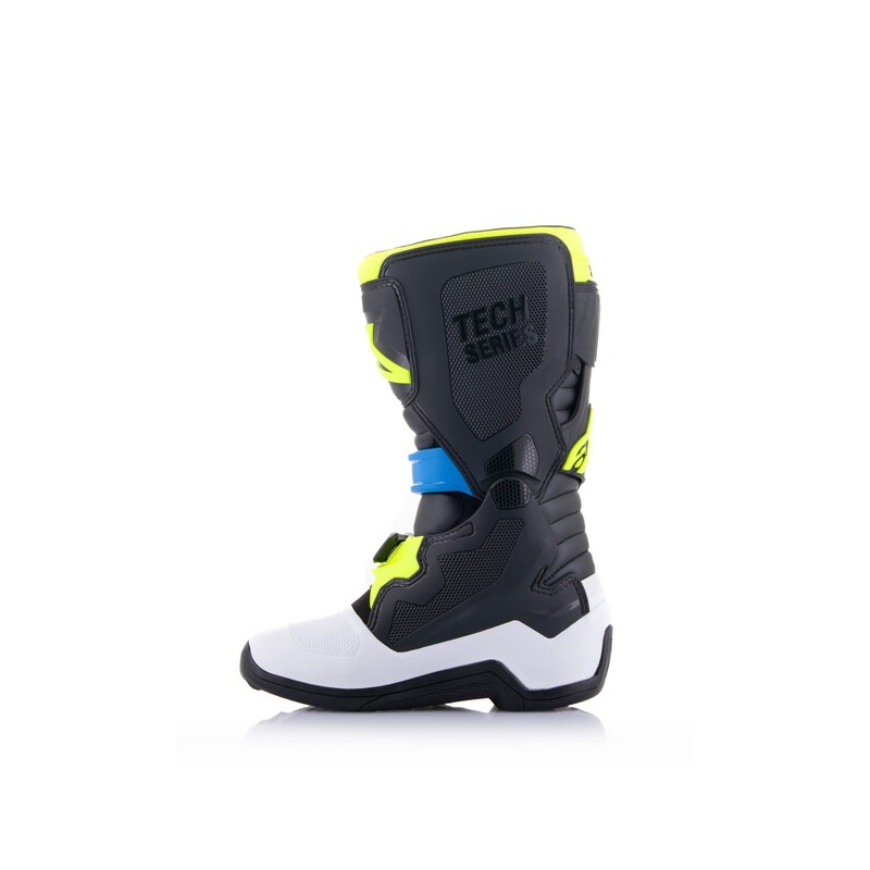 Stivali da moto per bambini Alpinestars Tech 7 S nero-bianco-giallo fluo-blu