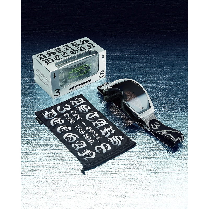 Occhiali da motocross Alpinestars Supertech Vision DNGR38 XXV nero-argento con plexiglass specchiato argento