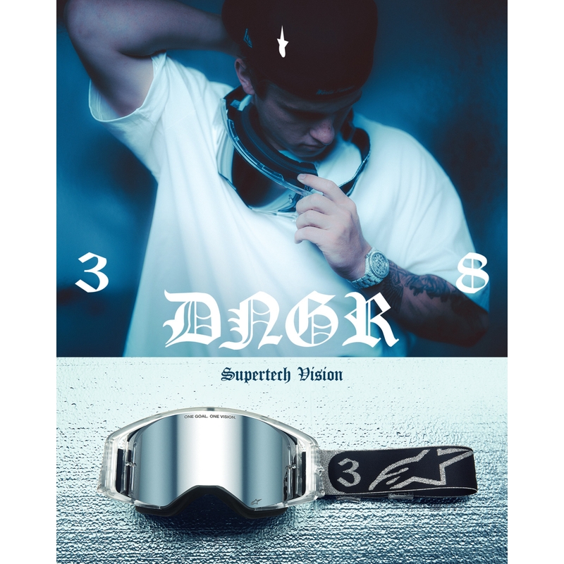 Occhiali da motocross Alpinestars Supertech Vision DNGR38 XXV nero-argento con plexiglass specchiato argento