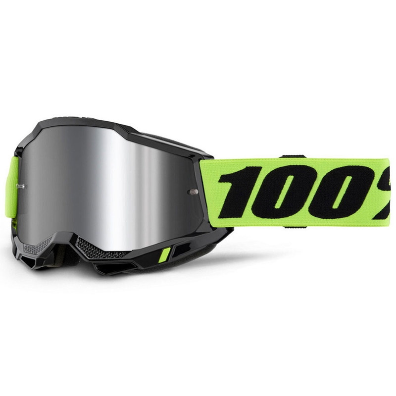 Occhiali da motocross 100% Accuri 2 giallo fluo con plexiglass argento