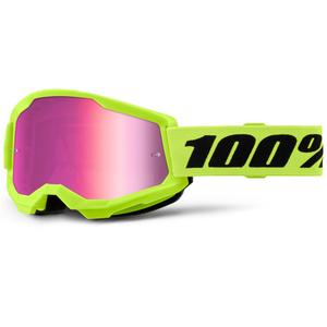 Occhiali da motocross per bambini 100% STRATA 2 giallo fluo con plexiglass rosa