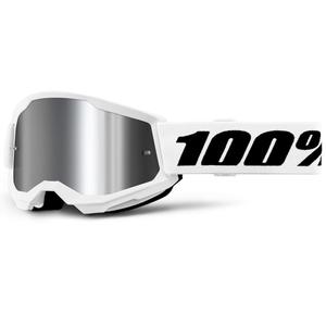 Occhiali da motocross per bambini 100% STRATA 2 bianchi con plexiglass argentato