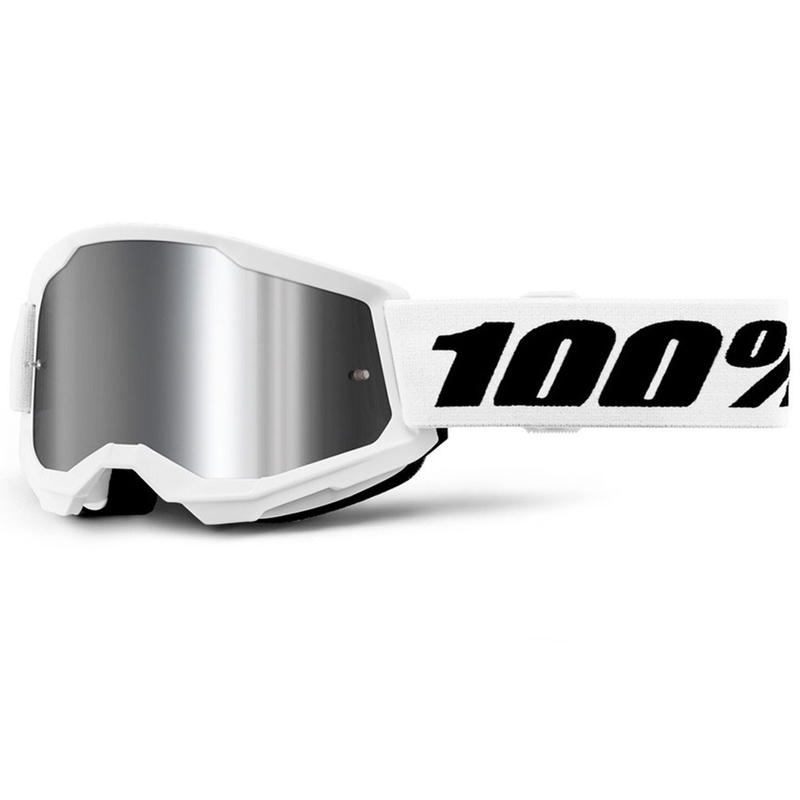 Occhiali da motocross per bambini 100% STRATA 2 bianchi con plexiglass argentato