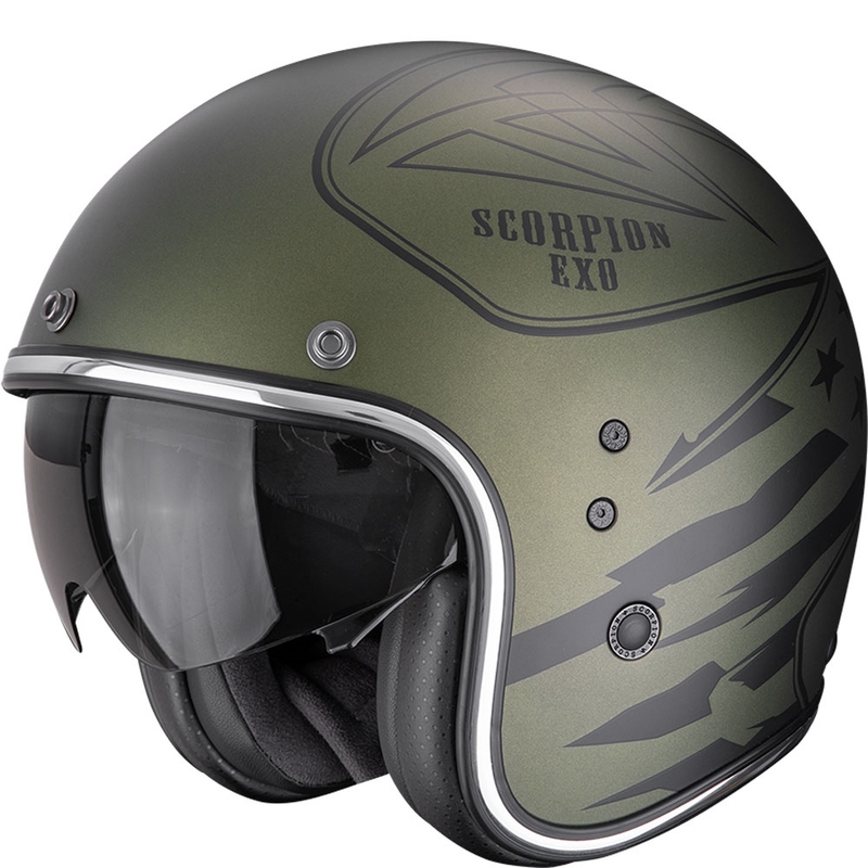 Casco da moto aperto Scorpion Belfast Dawg verde opaco