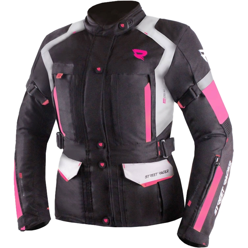 Giacca da motociclista da donna Street Racer Hilax nero-grigio-rosa