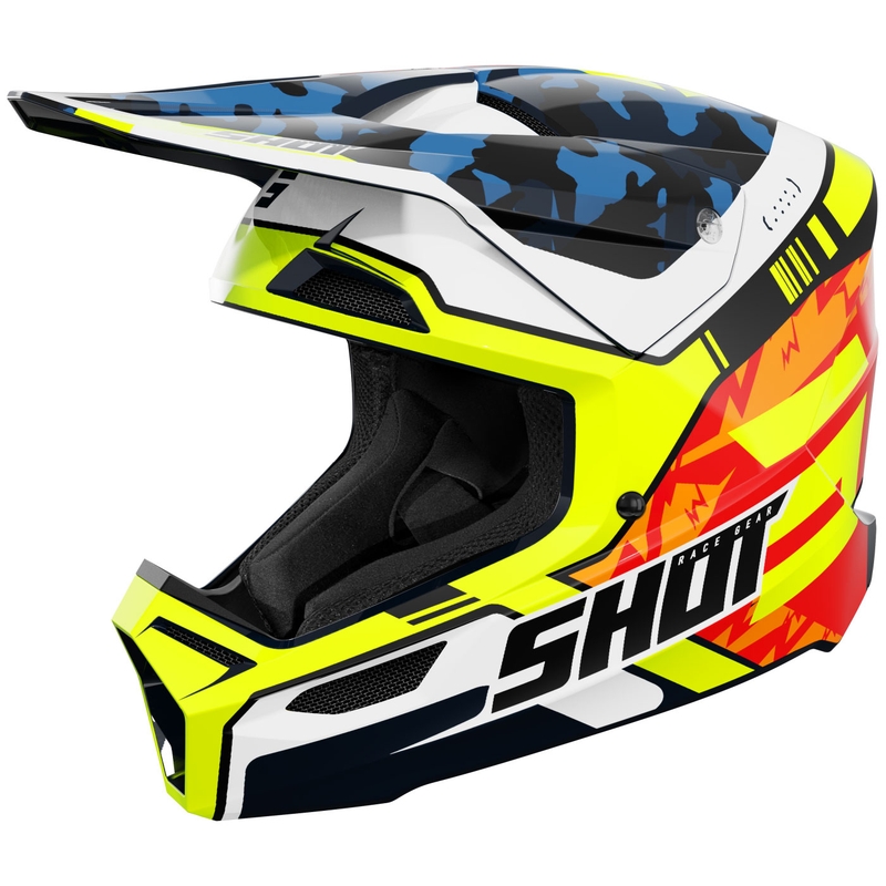 Casco da motocross Shot Furious Flash blu-giallo fluo lucido