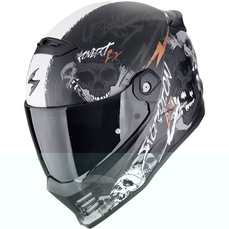 Casco moto integrale Scorpion COVERT FX SKULLZ nero opaco-grigio-oro